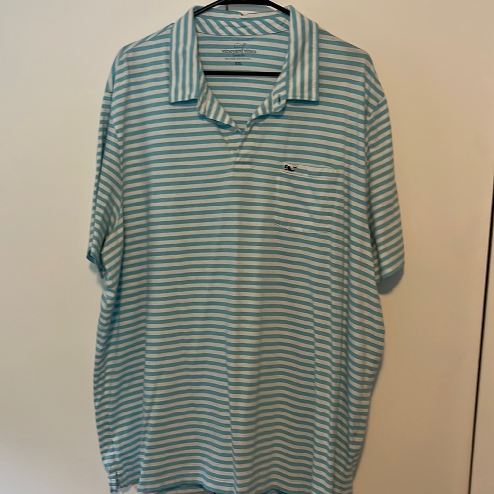 Vineyard Vines Men's Striped Polo in Aqua and White
